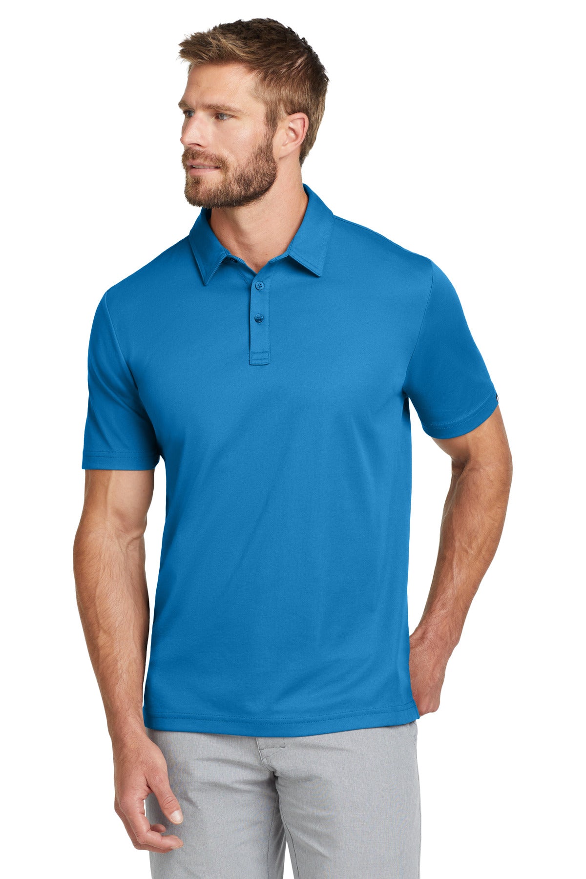 Front View of ClassicBlu TravisMathew Oceanside Solid Polo. TM1MU411 plain