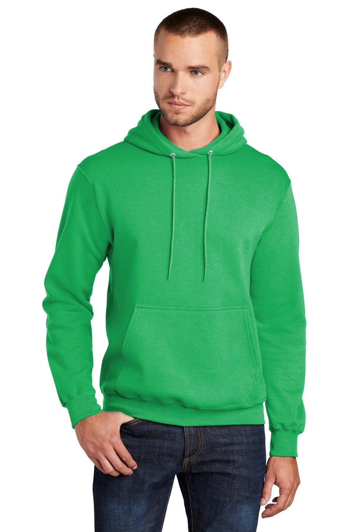 Front View of Clover Green Port & Co Core Fleece Pullover Hooded Sweatshirt. PC78H plain