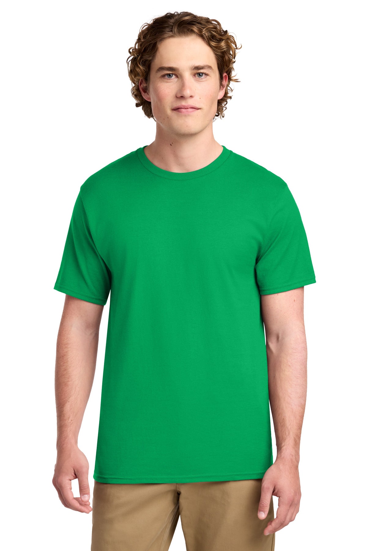 Front View of Clover Green Port & Co Ring Spun Cotton Tee. PC150 plain