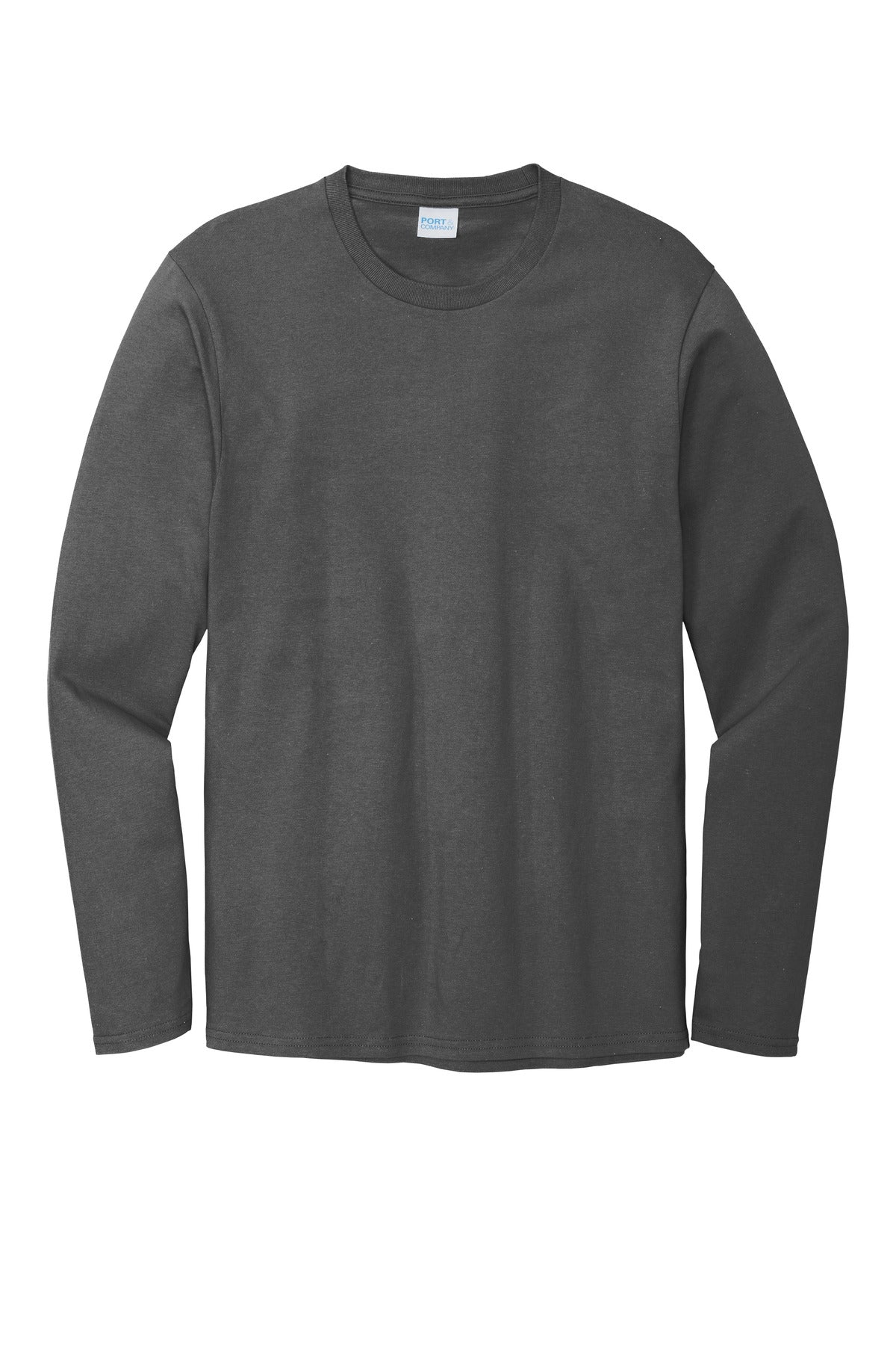 Front View of Coal Grey Port & Co Long Sleeve Bouncer Tee PC600LS plain