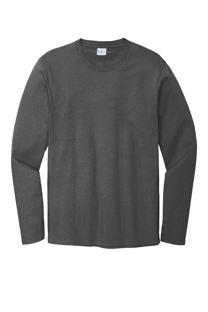 Front View of Coal Grey Port & Co Long Sleeve Bouncer Tee PC600LS plain