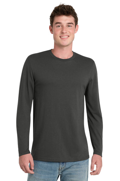Front View of CoalGrey Port & Co Tri-Blend Long Sleeve Tee. PC330LS plain