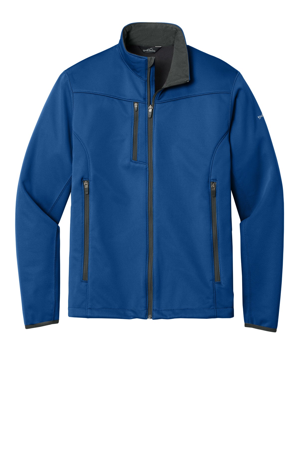 Front View of Cobalt Blue Eddie Bauer Weather-Resist Soft Shell Jacket. EB538 plain