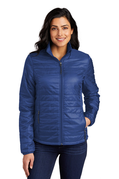 Front View of Cobalt Blue Port Authority Women's Packable Puffy Jacket L850 plain