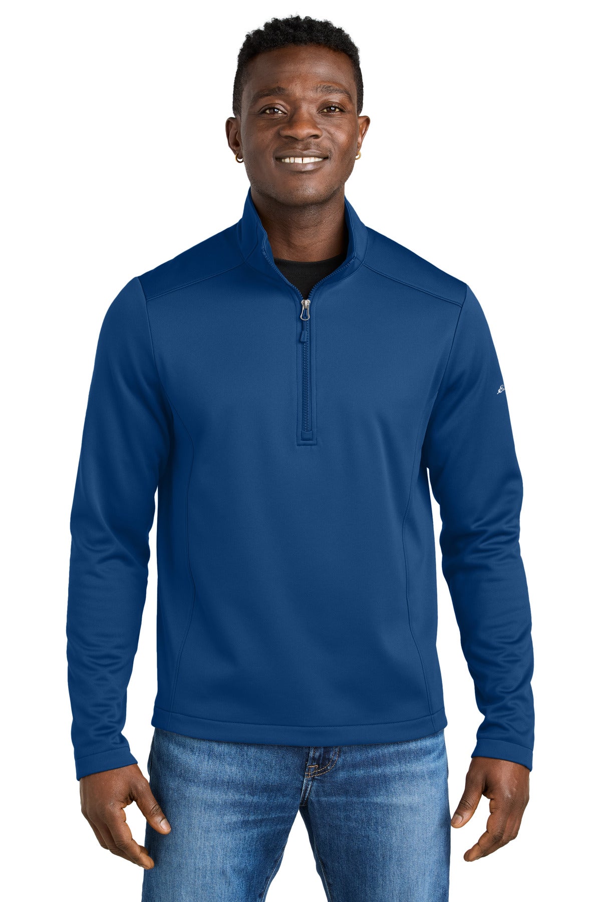 Front View of CobaltBl Eddie Bauer Smooth Mid Layer Fleece 1/2-Zip EB2360 plain