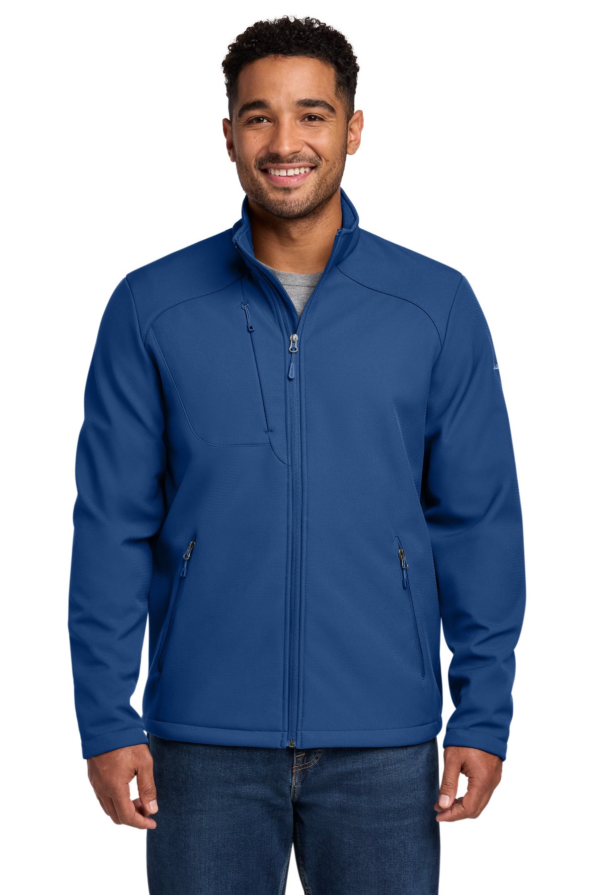 Front View of CobaltBl Eddie Bauer Stretch Soft Shell Jacket EB544 plain