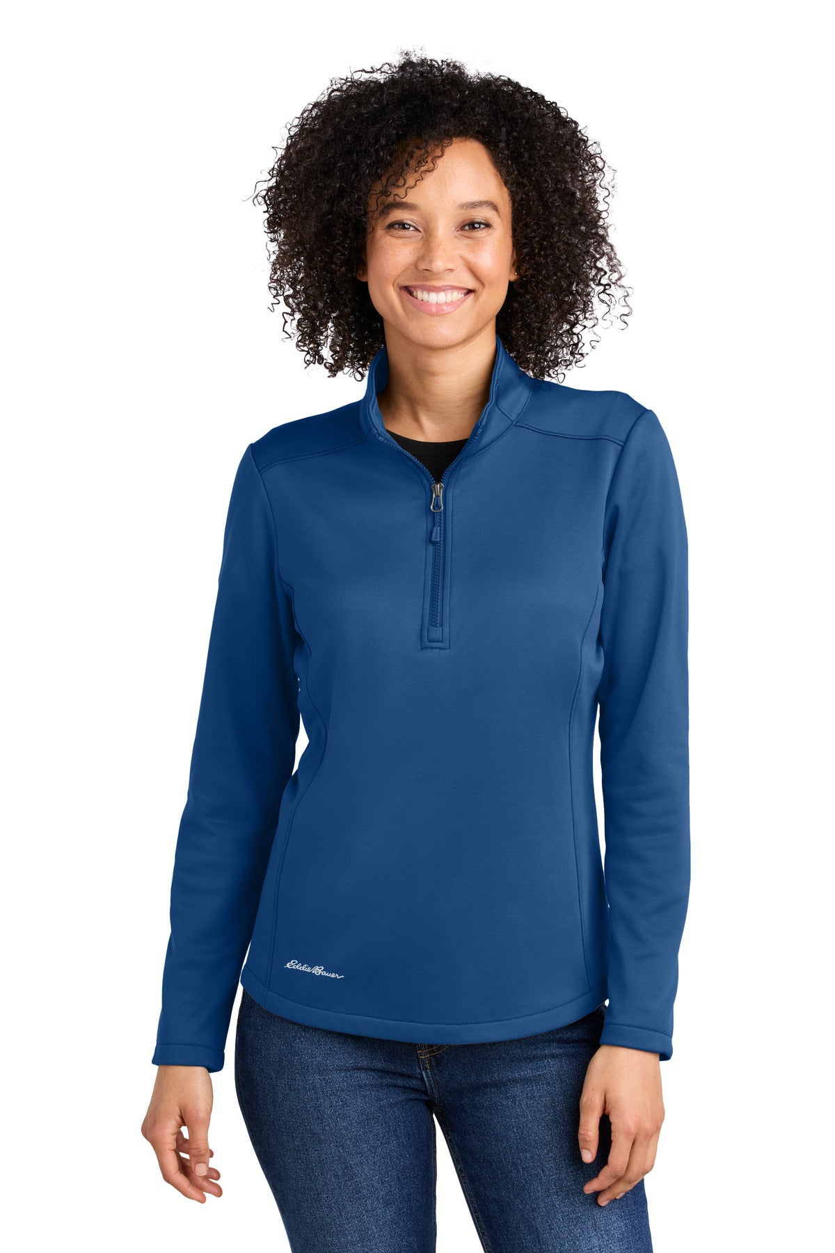 Front View of CobaltBl Eddie Bauer Women's Smooth Mid Layer Fleece 1/2-Zip EB2370 plain