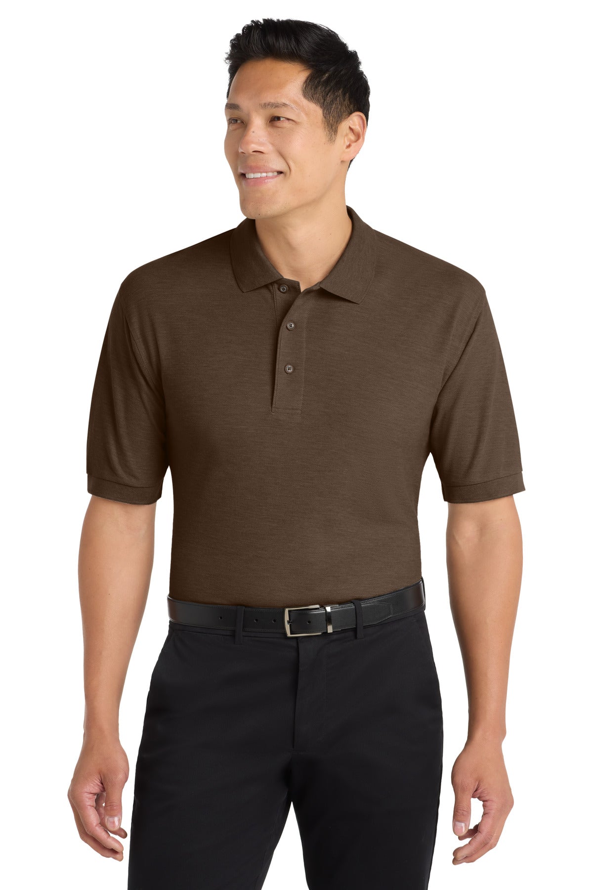 Front View of Coffee Bean Port Authority Silk Touch Polo K500 plain