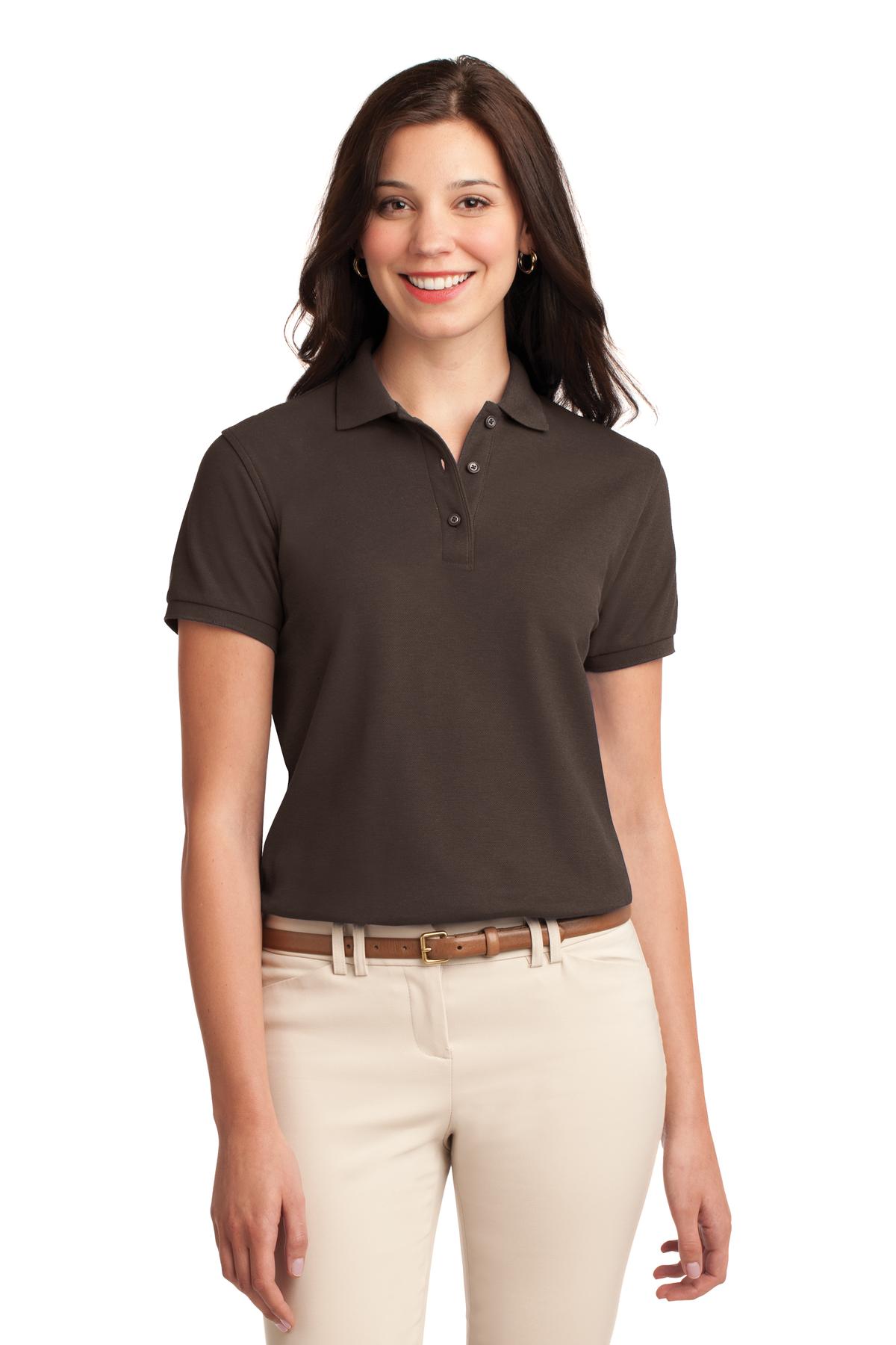 Front View of Coffee Bean Port Authority Women's Silk Touch Polo. L500 plain