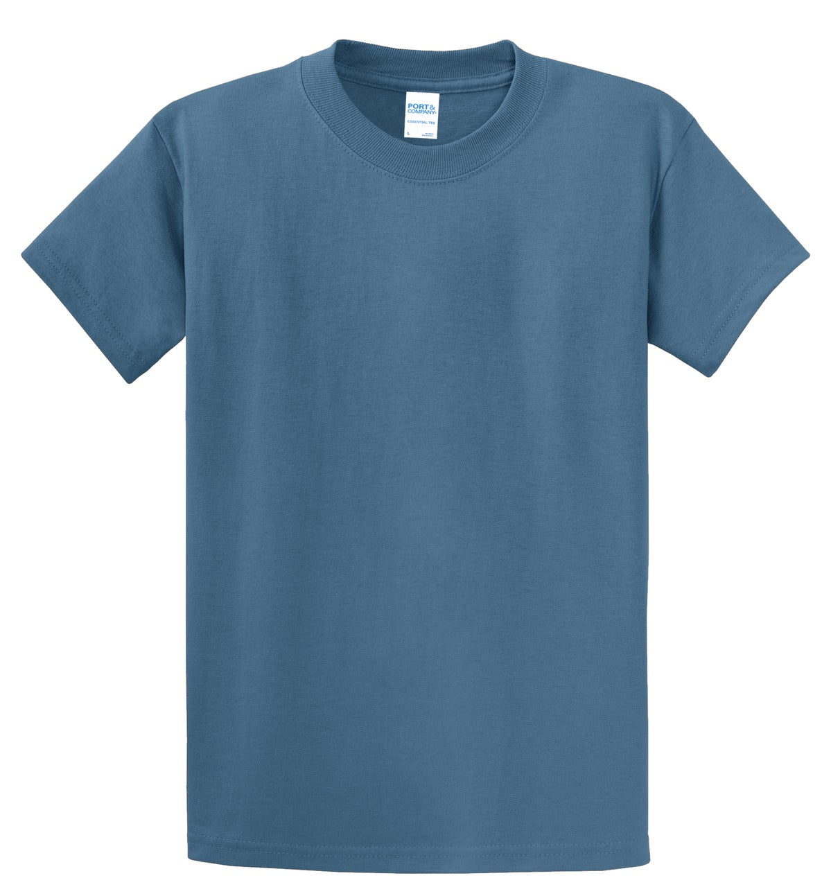 Front View of Colonial Blue Port & Co Essential Tee. PC61 plain