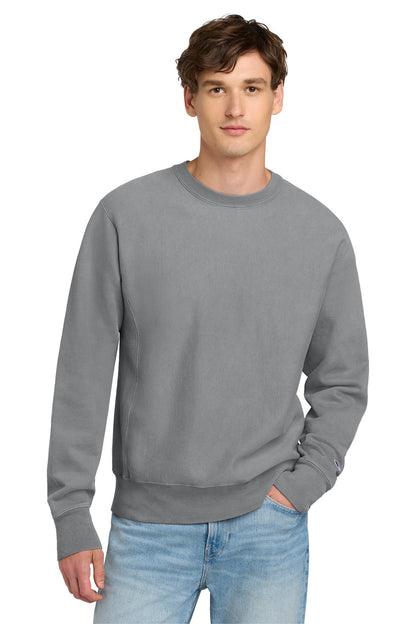 Front View of Concrete Champion Reverse Weave Garment-Dyed Crewneck Sweatshirt. GDS149 plain