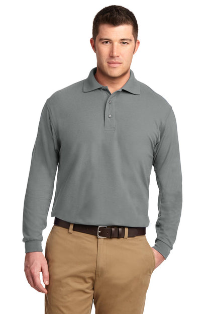 Front View of Cool Gray Port Authority Silk Touch Long Sleeve Polo. K500LS plain