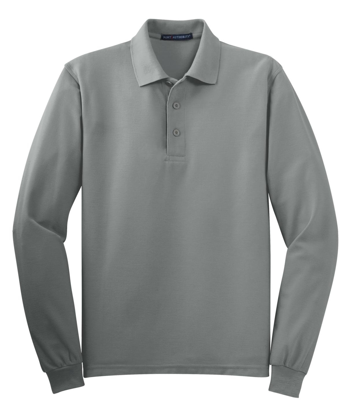 Front View of Cool Gray Port Authority Silk Touch Long Sleeve Polo. K500LS plain