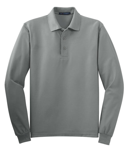 Front View of Cool Gray Port Authority Silk Touch Long Sleeve Polo. K500LS plain