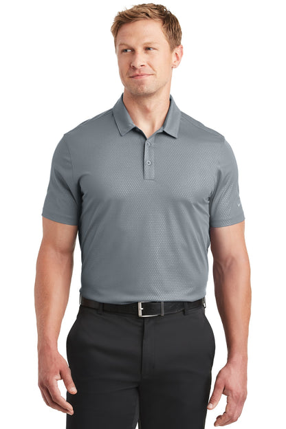 Front View of Cool Grey Nike Dri-FIT Embossed Tri-Blade Polo. 838964 plain