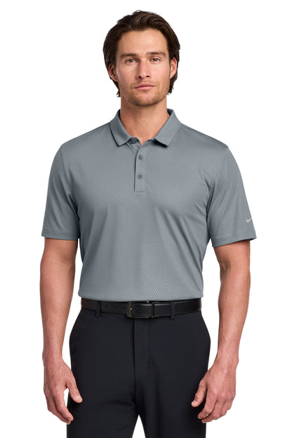 Front View of Cool Grey Nike Dri-FIT Embossed Tri-Blade Polo. 838964 plain