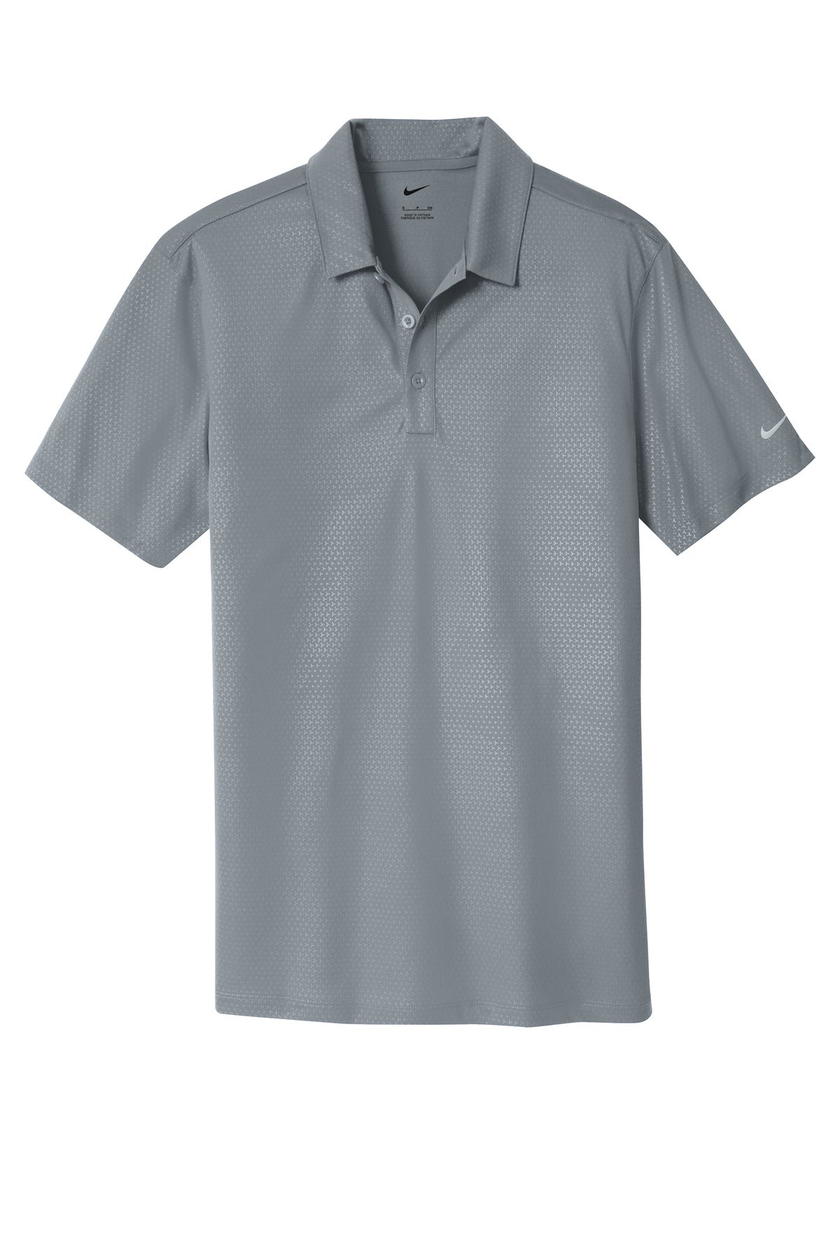 Front View of Cool Grey Nike Dri-FIT Embossed Tri-Blade Polo. 838964 plain