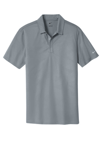 Front View of Cool Grey Nike Dri-FIT Embossed Tri-Blade Polo. 838964 plain