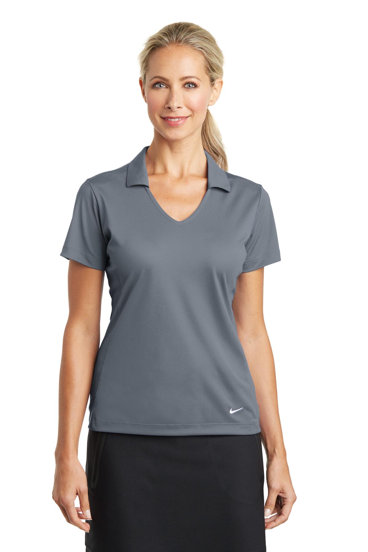 Front View of Cool Grey Nike Women's Dri-FIT Vertical Mesh Polo. 637165 plain
