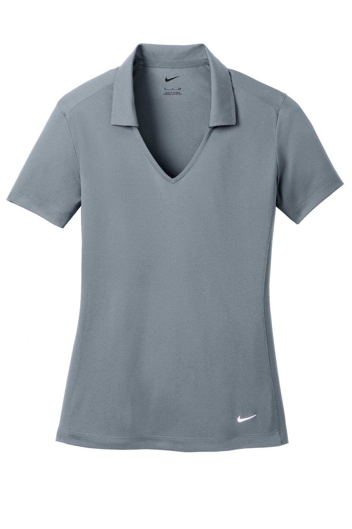 Front View of Cool Grey Nike Women's Dri-FIT Vertical Mesh Polo. 637165 plain