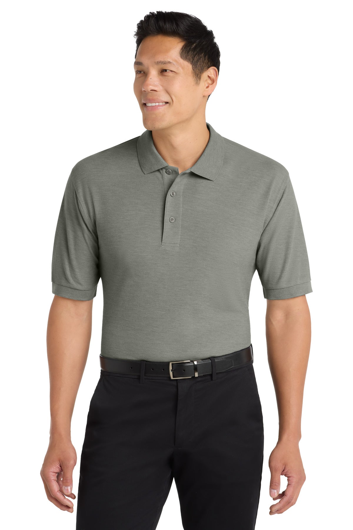 Front View of Cool Grey Port Authority Silk Touch Polo K500 plain