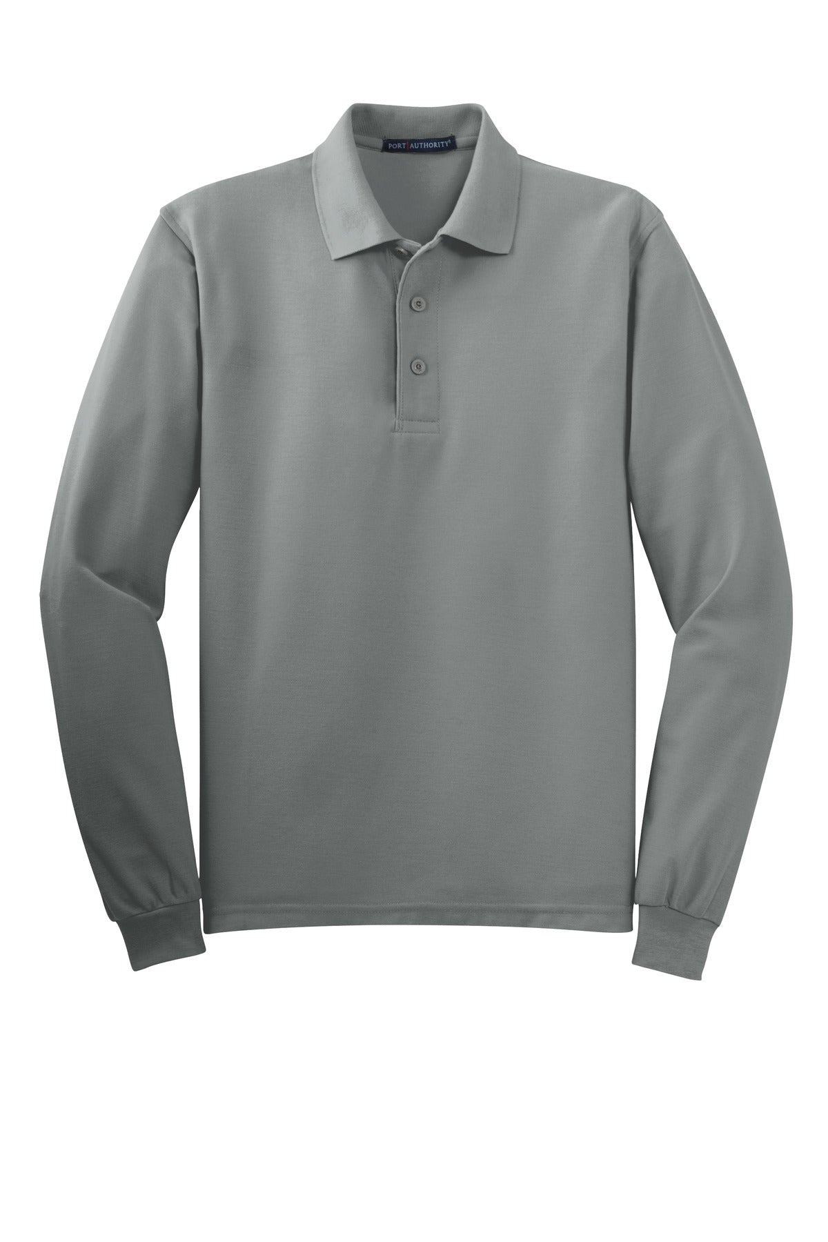 Front View of Cool Grey Port Authority Tall Silk Touch Long Sleeve Polo. TLK500LS plain