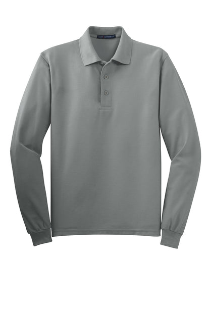 Front View of Cool Grey Port Authority Tall Silk Touch Long Sleeve Polo. TLK500LS plain