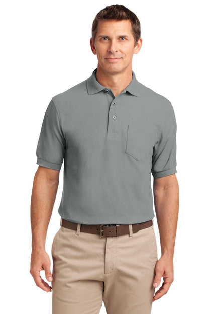 Front View of Cool Grey Port Authority Tall Silk Touch Polo with Pocket. TLK500P plain