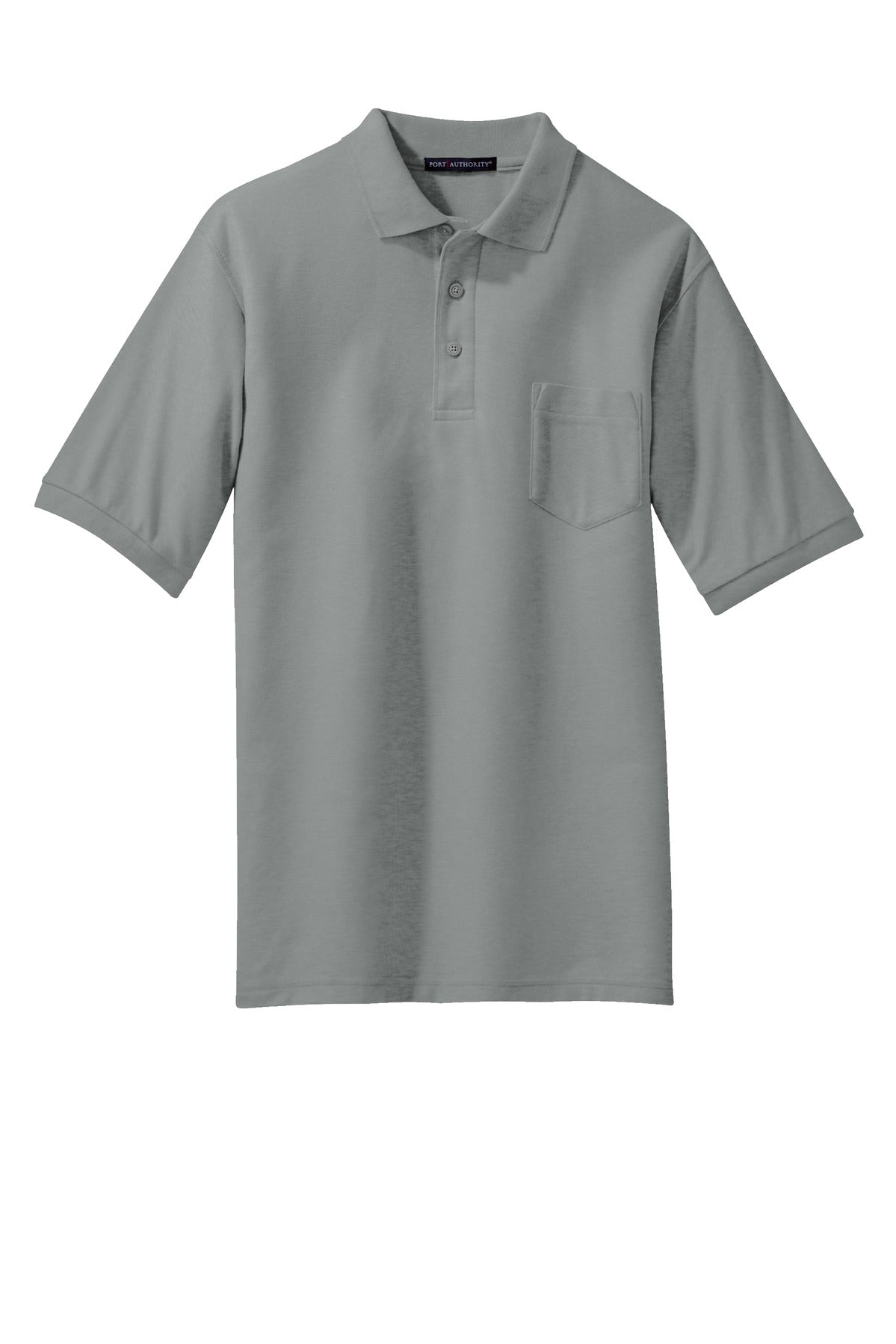 Front View of Cool Grey Port Authority Tall Silk Touch Polo with Pocket. TLK500P plain