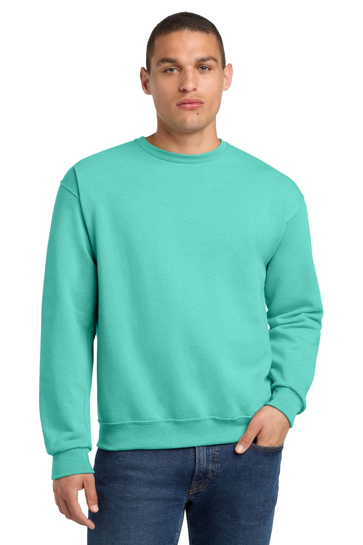 Front View of CoolMint Jerzees - NuBlend Crewneck Sweatshirt. 562M plain