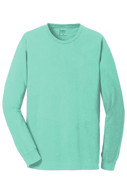 Front View of CoolMint Port & Co Beach Wash Garment-Dyed Long Sleeve Tee PC099LS plain