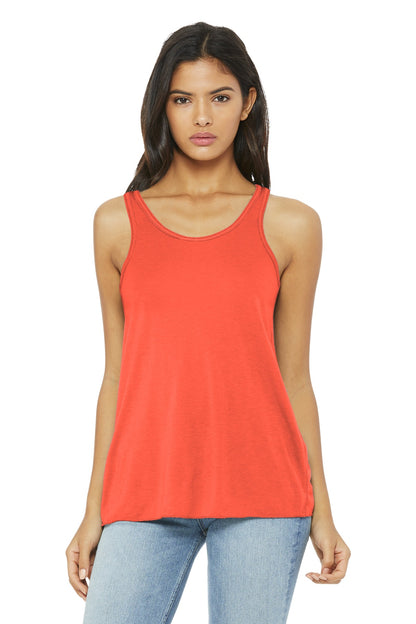Front View of Coral BELLA+CANVAS Women's Flowy Racerback Tank. BC8800 plain