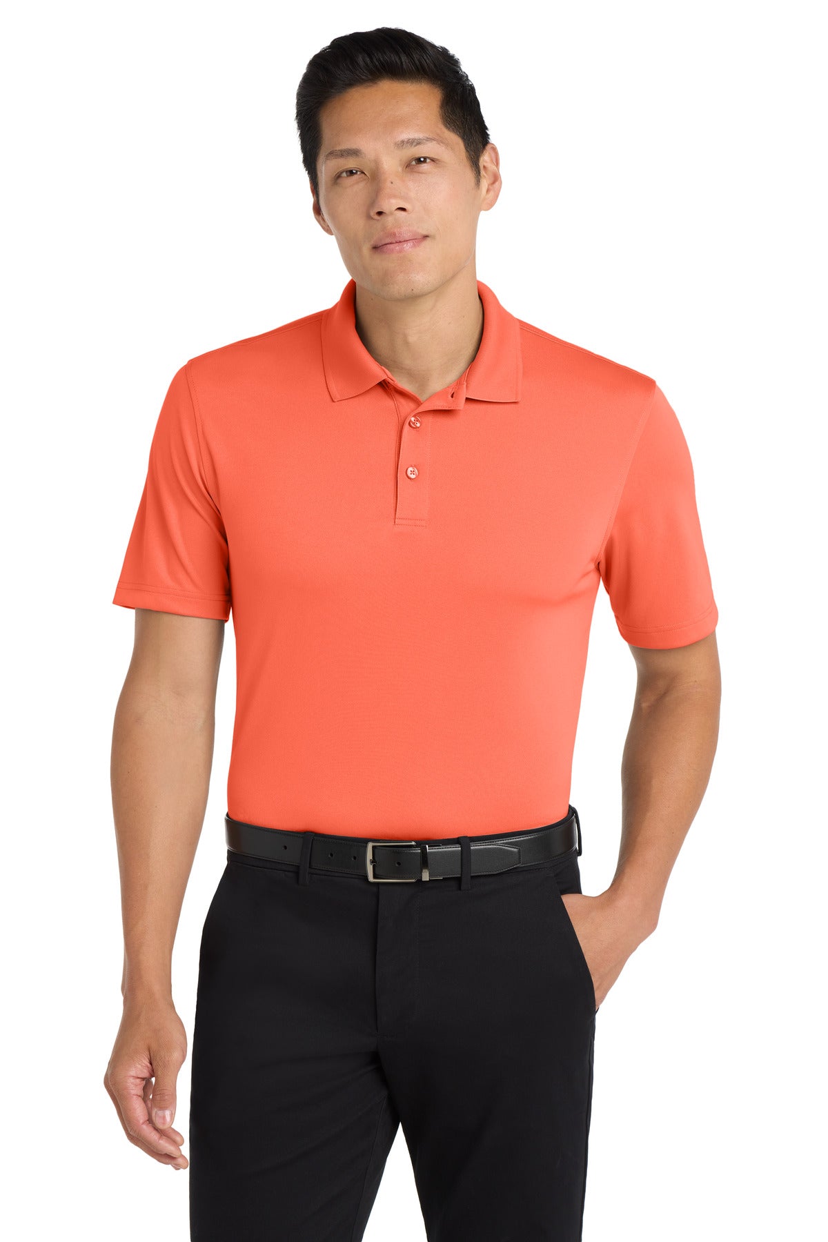 Front View of Coral Splash Port Authority Dry Zone UV Micro-Mesh Polo. K110 plain