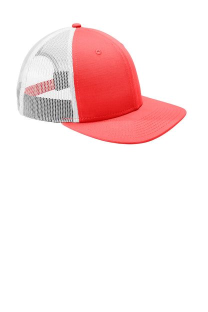 Front View of Coral/White New Era Snapback Low Profile Trucker Cap NE207 plain