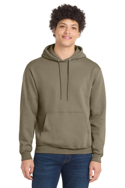 Front View of Coyote Brown Port & Co Core Fleece Pullover Hooded Sweatshirt. PC78H plain