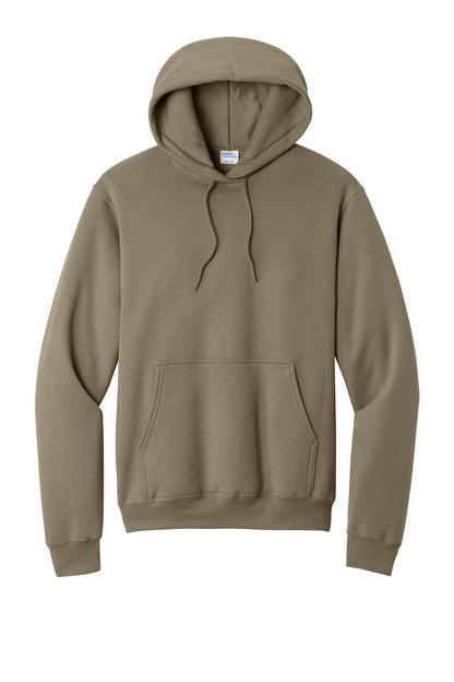 Front View of Coyote Brown Port & Co Core Fleece Pullover Hooded Sweatshirt. PC78H plain