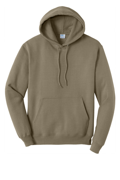 Front View of Coyote Brown Port & Co Core Fleece Pullover Hooded Sweatshirt. PC78H