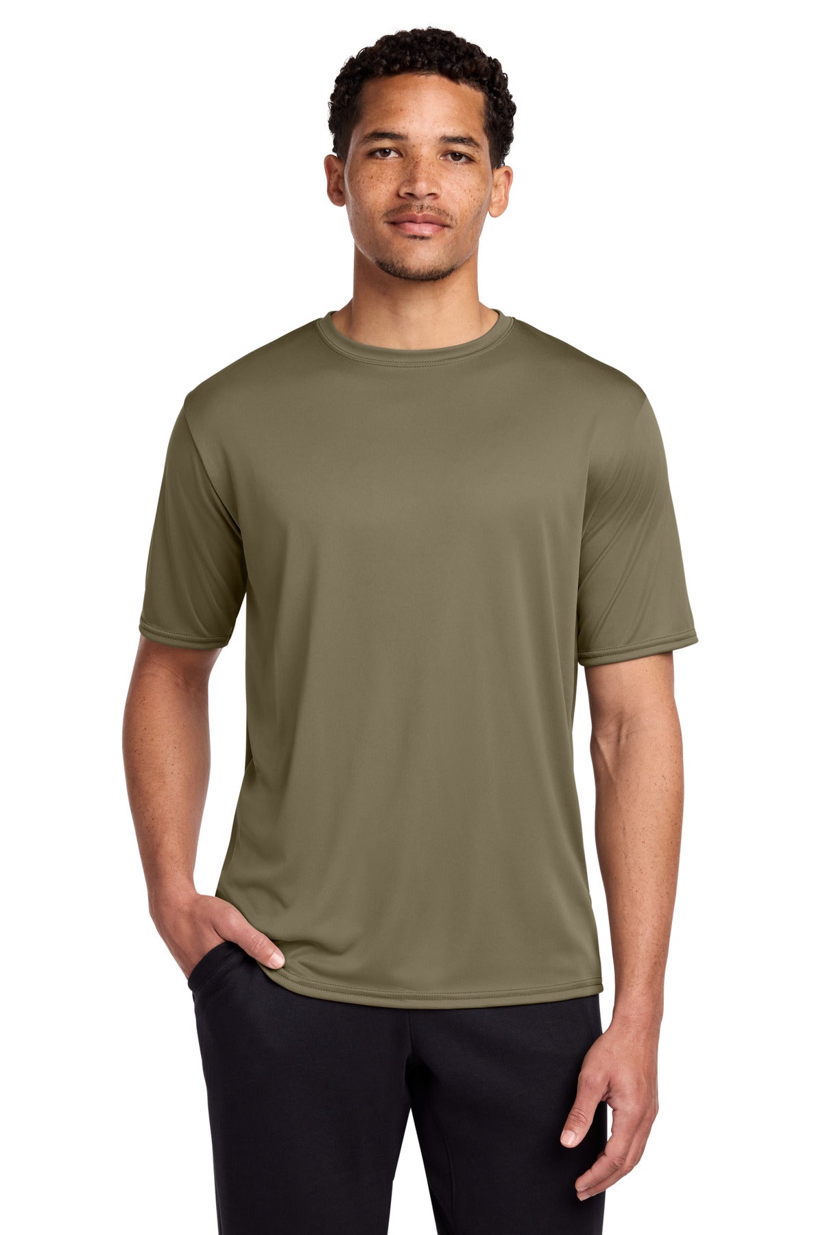 Front View of CoyoteBrn Port & Co Performance Tee. PC380 plain