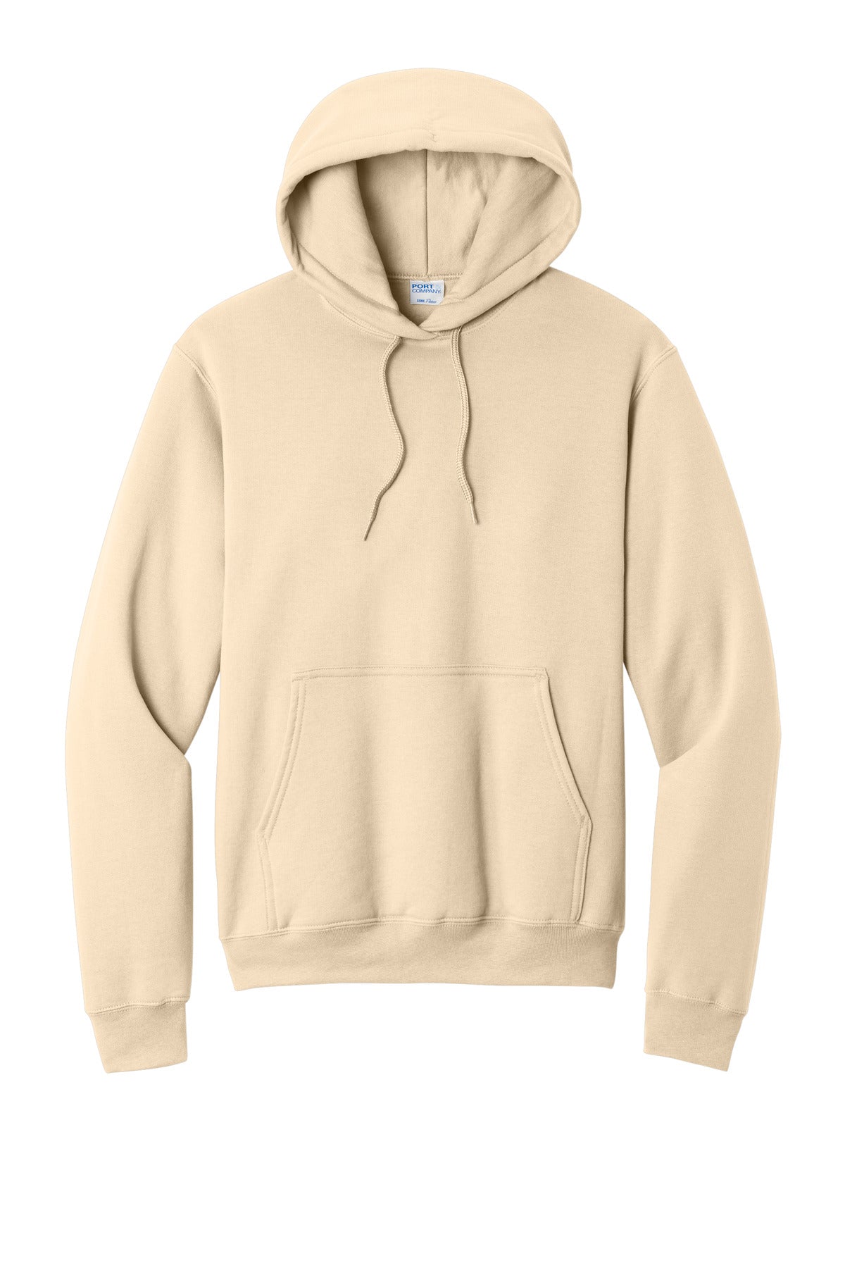 Front View of Creme Port & Co Core Fleece Pullover Hooded Sweatshirt. PC78H plain