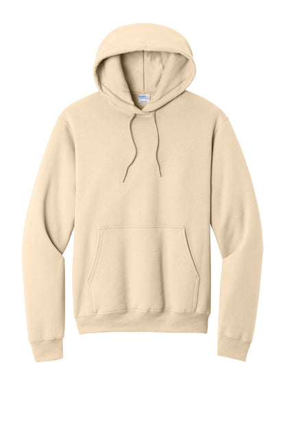 Front View of Creme Port & Co Core Fleece Pullover Hooded Sweatshirt. PC78H plain