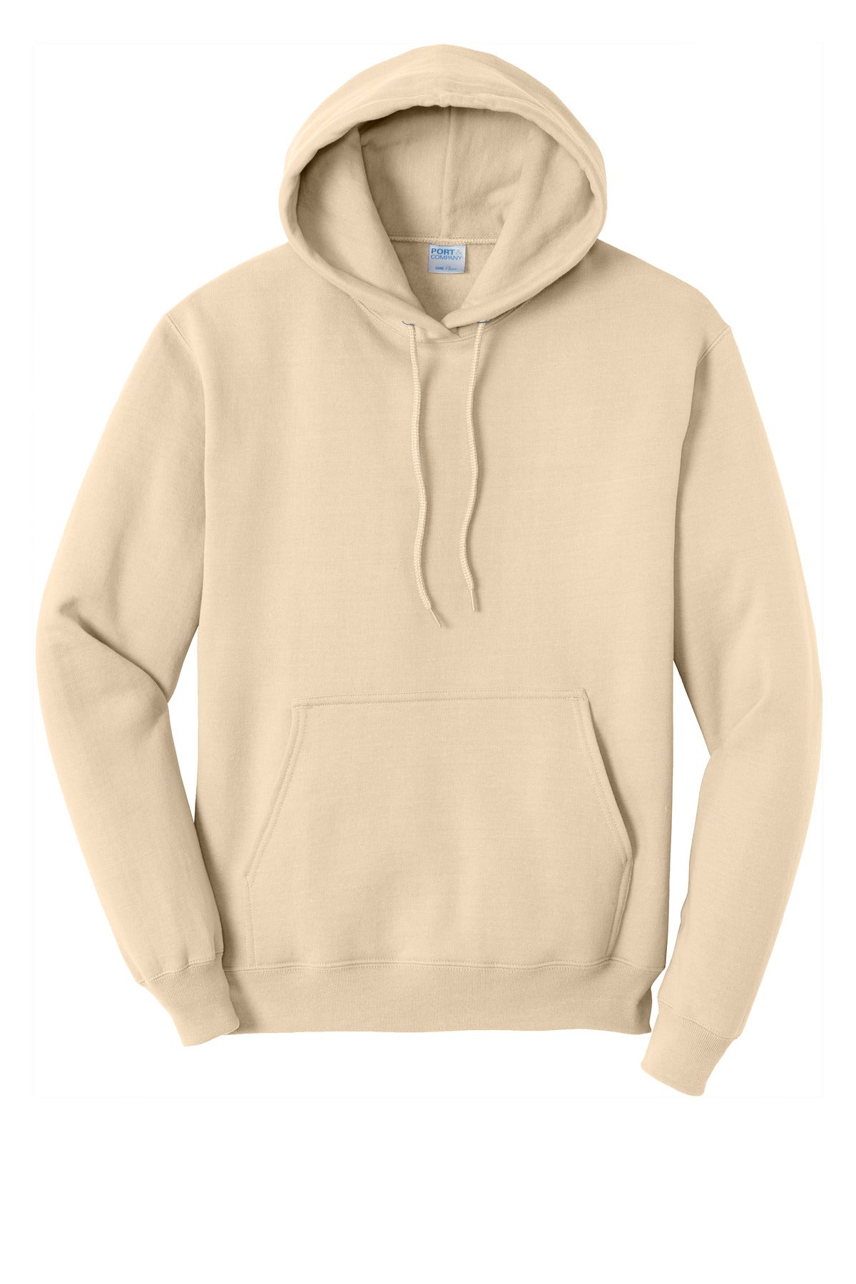 Front View of Creme Port & Co Core Fleece Pullover Hooded Sweatshirt. PC78H