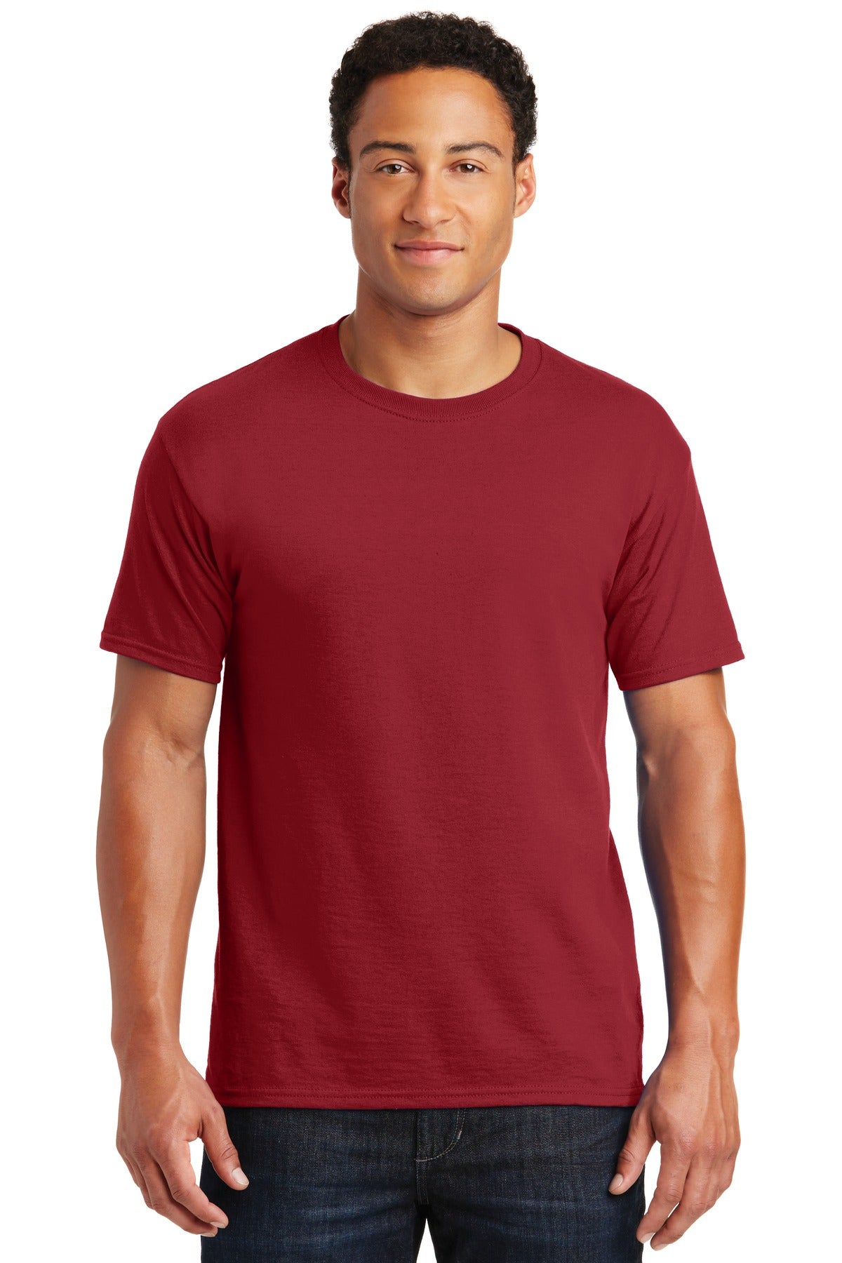 Front View of Crimson Jerzees - Dri-Power 50/50 Cotton/Poly T-Shirt. 29M plain