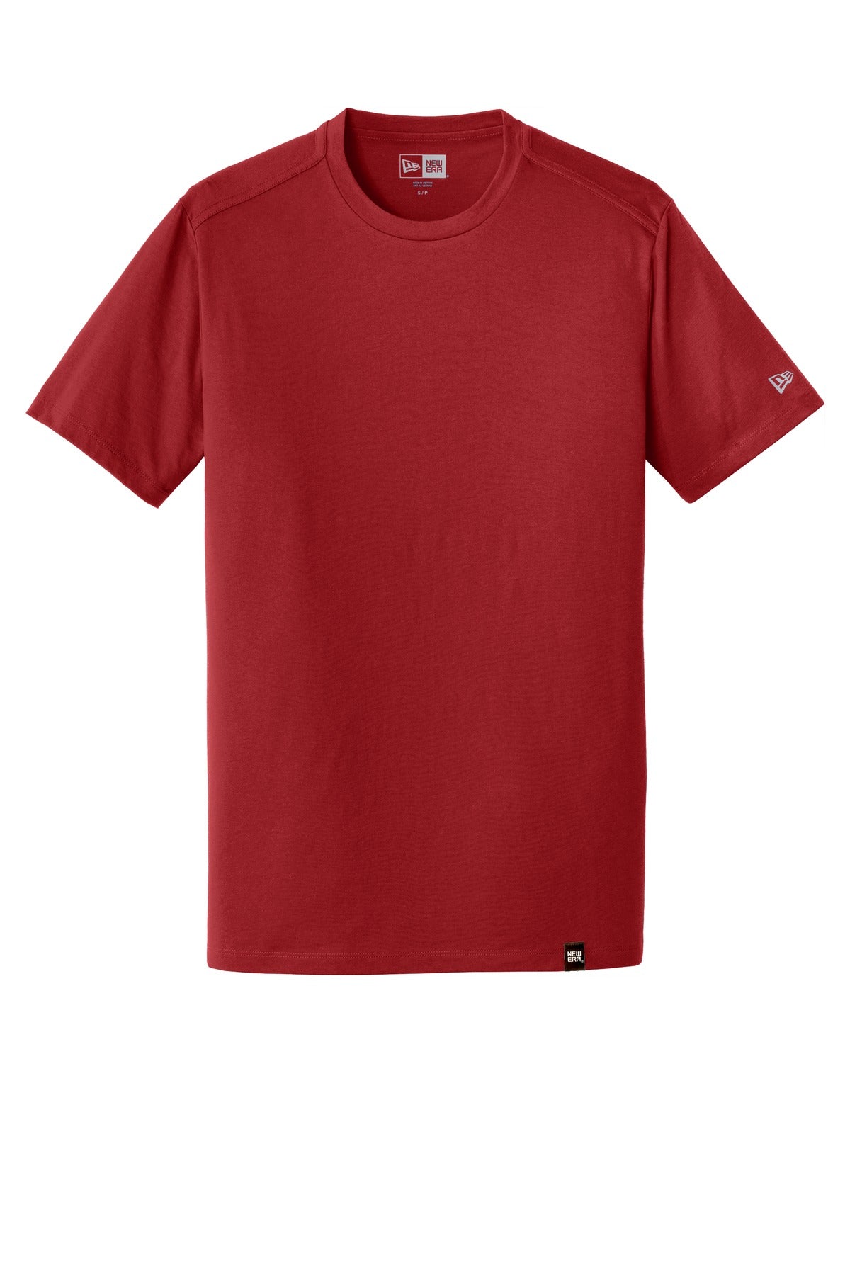 Front View of Crimson New Era Heritage Blend Crew Tee. NEA100 plain