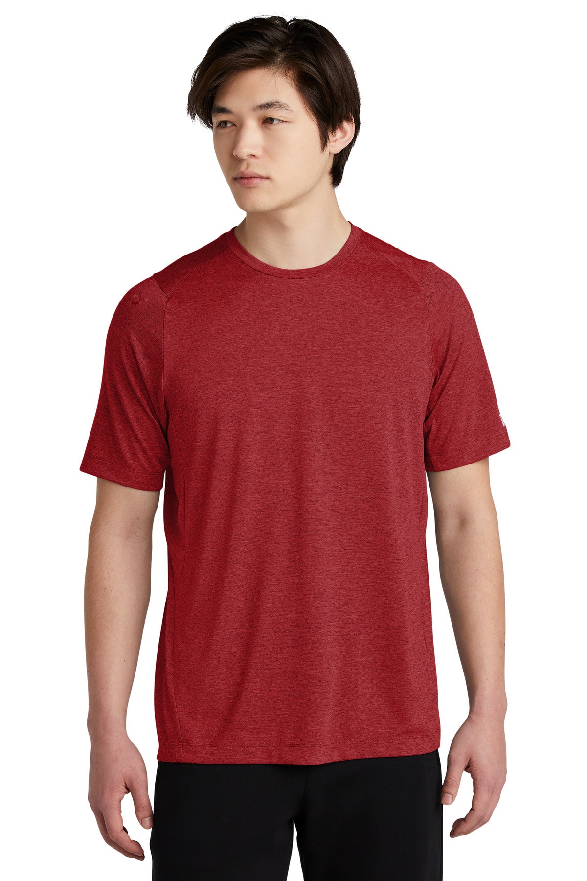 Front View of Crimson New Era Series Performance Crew Tee. NEA200 plain