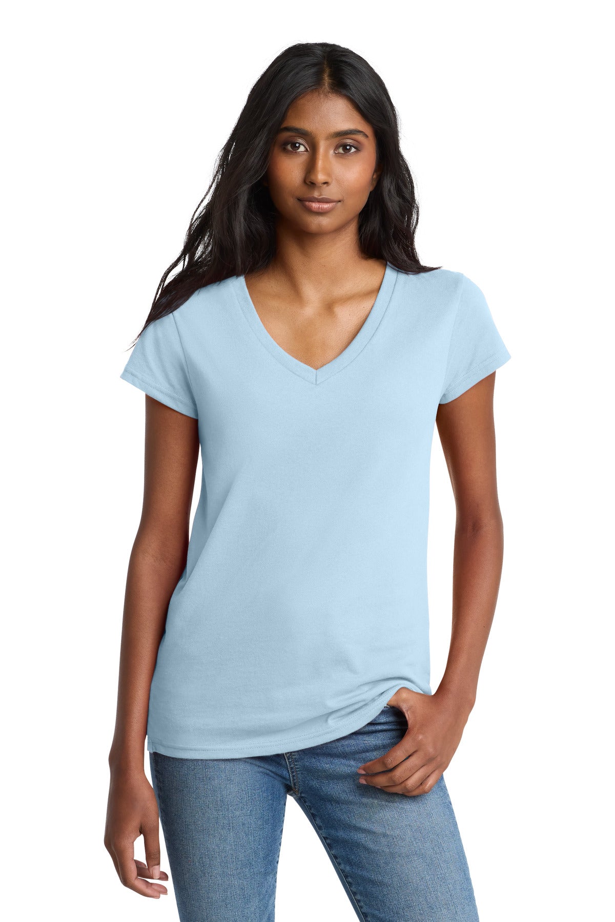 Front View of CrystlBlue District Women's Re-Tee V-Neck DT8001 plain