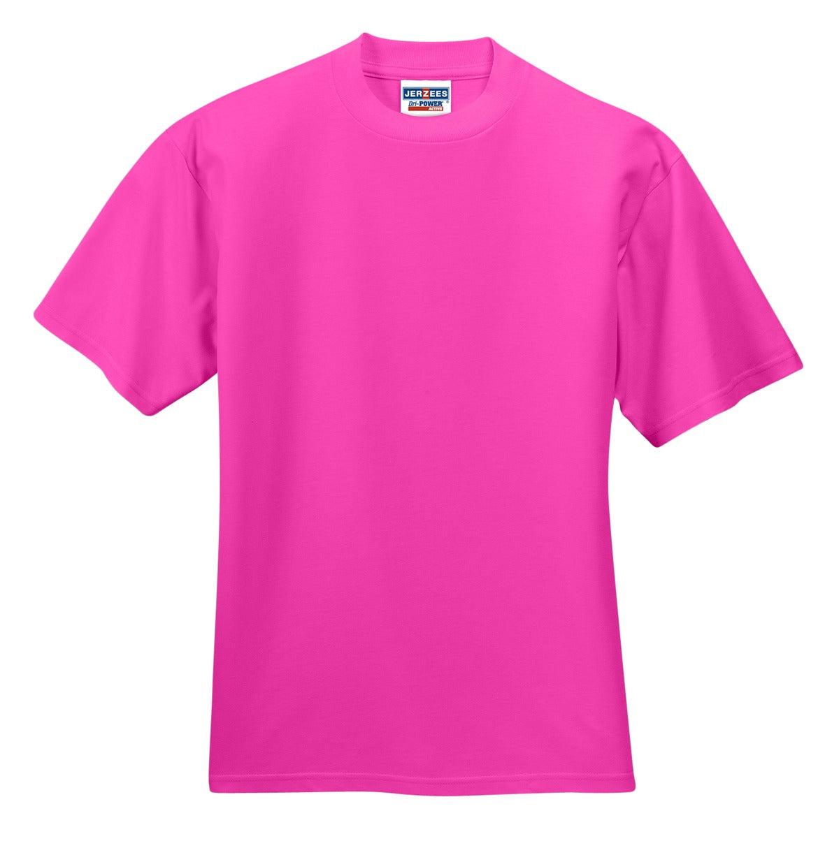 Front View of Cyber Pink Jerzees - Dri-Power 50/50 Cotton/Poly T-Shirt. 29M plain