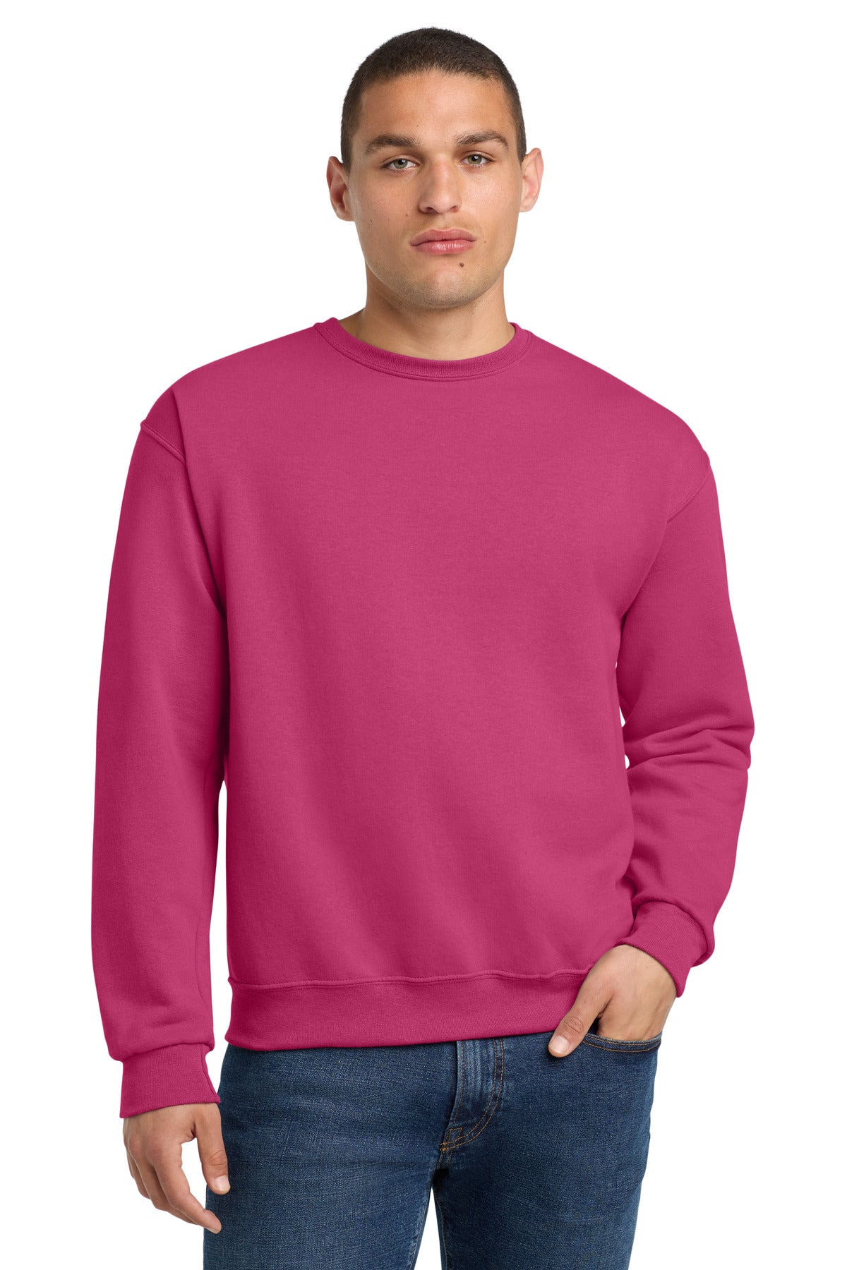 Front View of CyberPink Jerzees - NuBlend Crewneck Sweatshirt. 562M plain