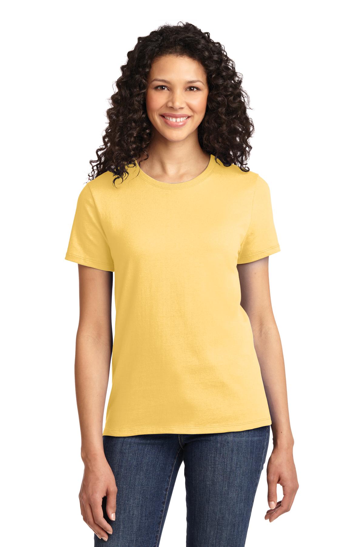 Front View of Daffodil Yelow Port & Co Women's Essential Tee. LPC61 plain