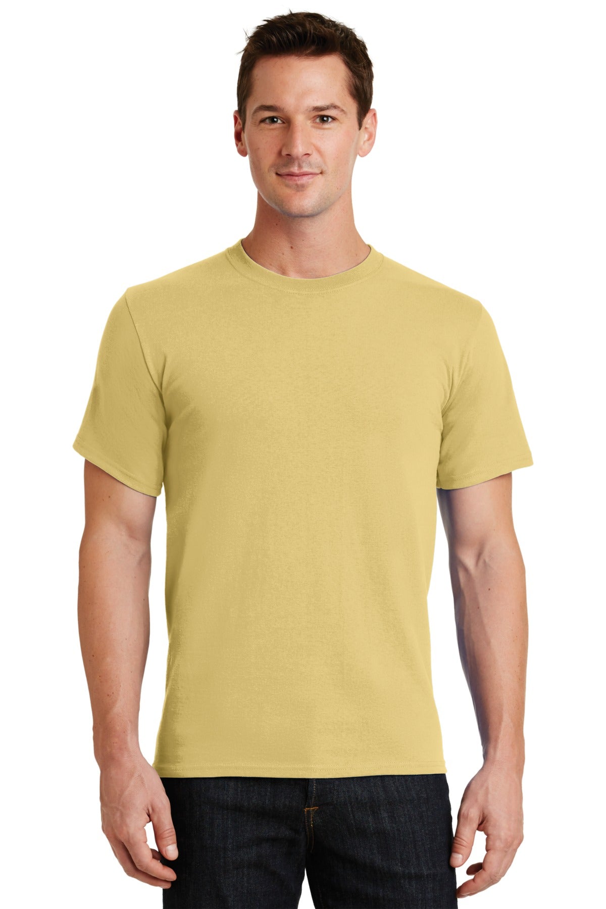 Front View of Dafodil Yellow Port & Co Essential Tee. PC61 plain
