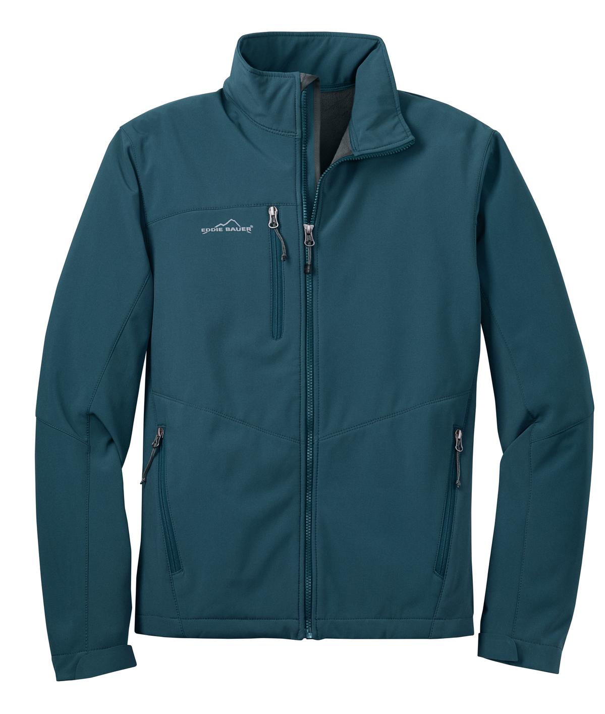 Front View of Dark Adriatic Eddie Bauer - Soft Shell Jacket. EB530 plain